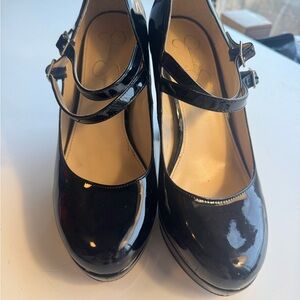 Jessica Simpson Black Patent Double-Strap Mary Jane Heels